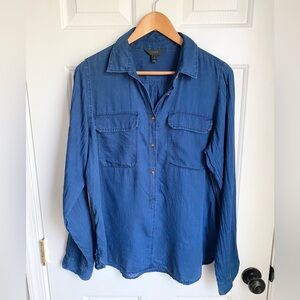 J.Crew Dark Blue Chambray Pull-Over Button-Up Cotton Gauze Shirt